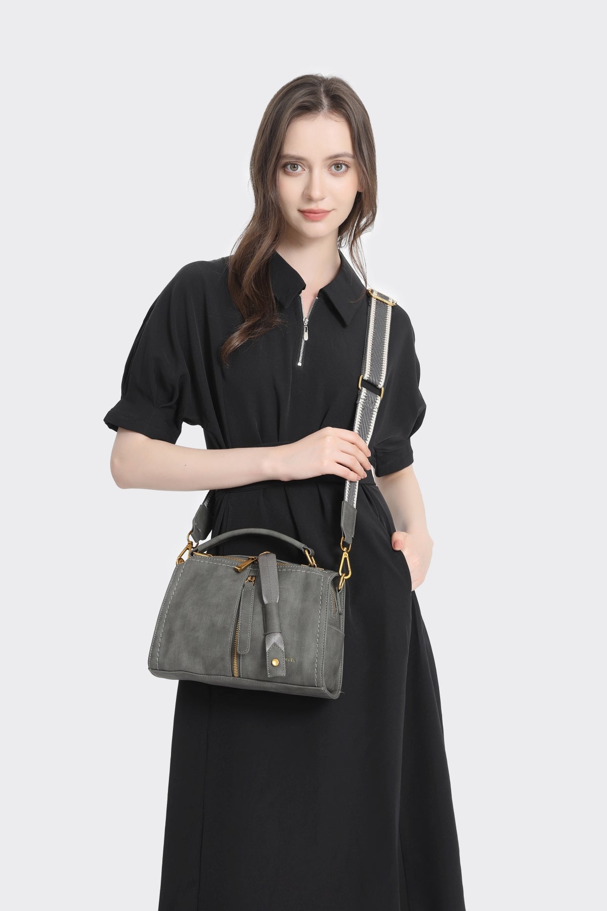 Jasmine Crossbody - Interchangeable Straps - Dark Gray Rustic