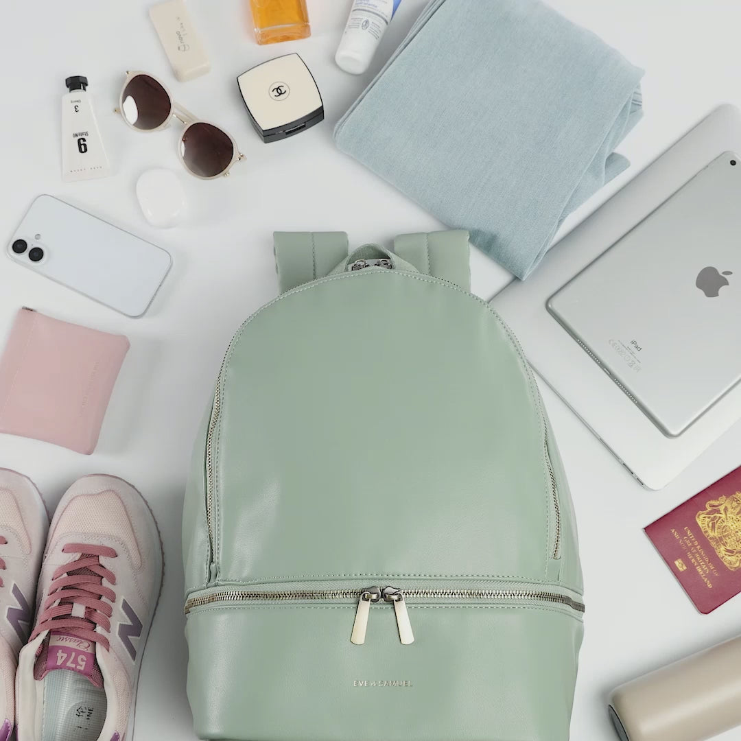 Load video: Natalie Multi-Functional Laptop Backpack - Fits up to 14" - Green