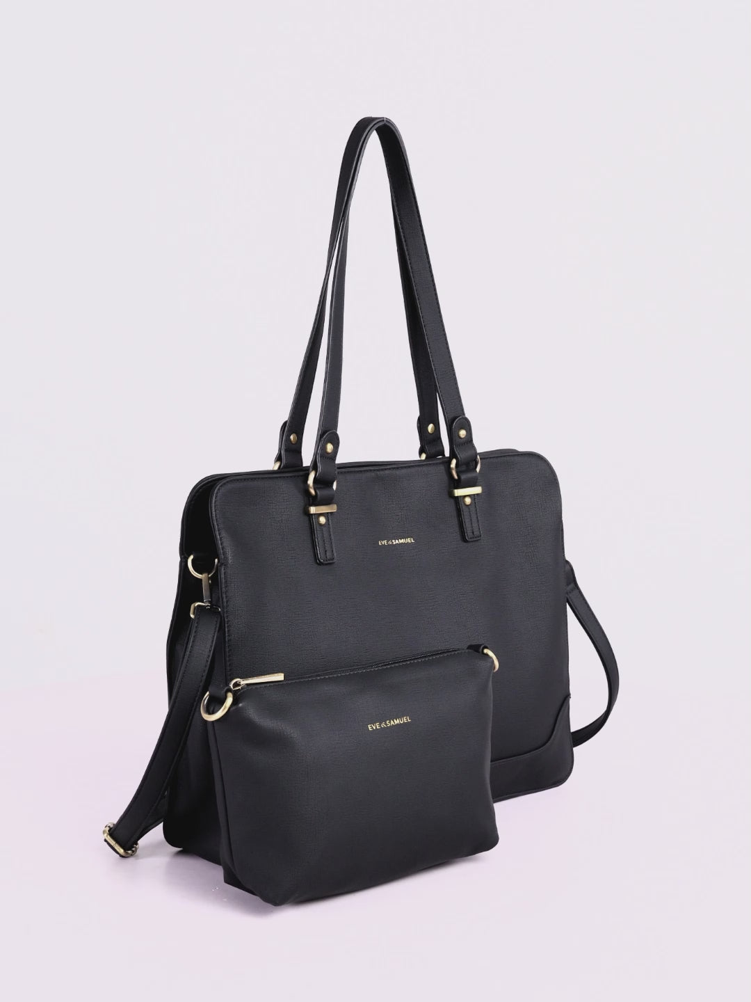 Load video: Isabella Iconic 2 Piece Set Laptop Tote - Fits up to 14" - Black Rustic