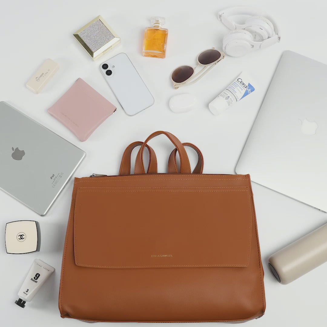 Load video: Alice Elegant Laptop Backpack - Fits up to 14" - Brown